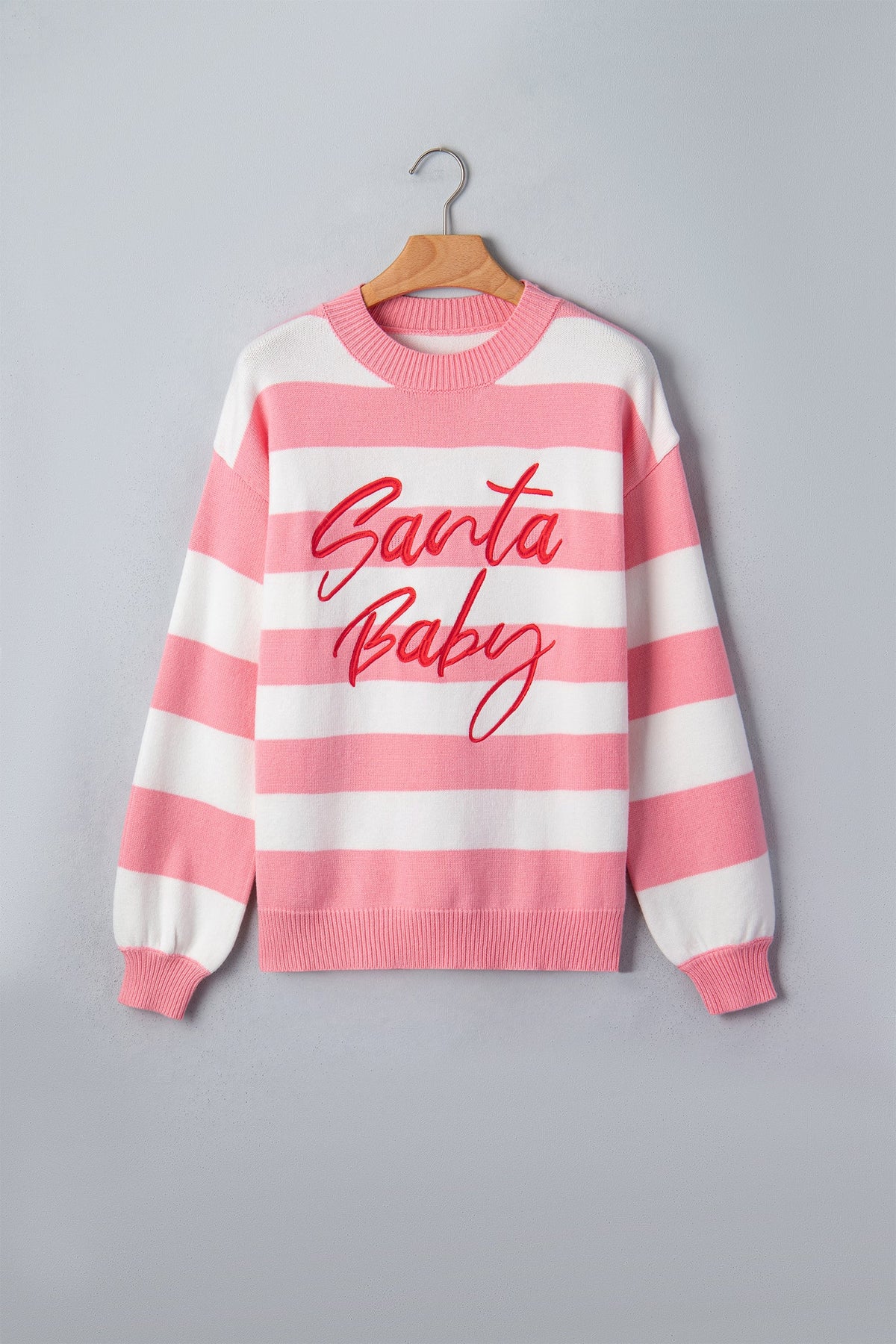 Christmas Santa Baby Embroidered Stripe Sweater