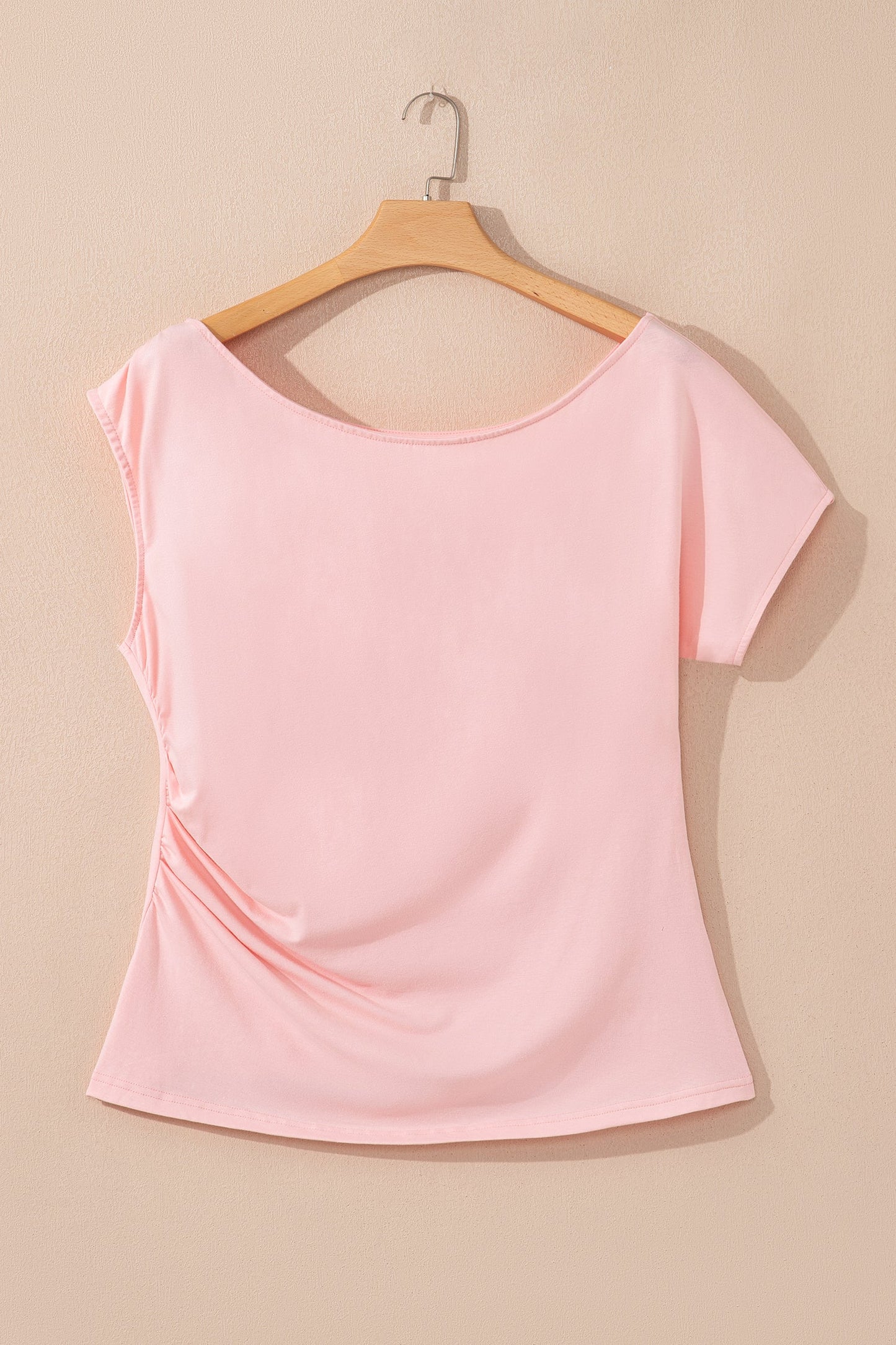 Plus Size Solid Asymmetric Neck Short Sleeve Blouse