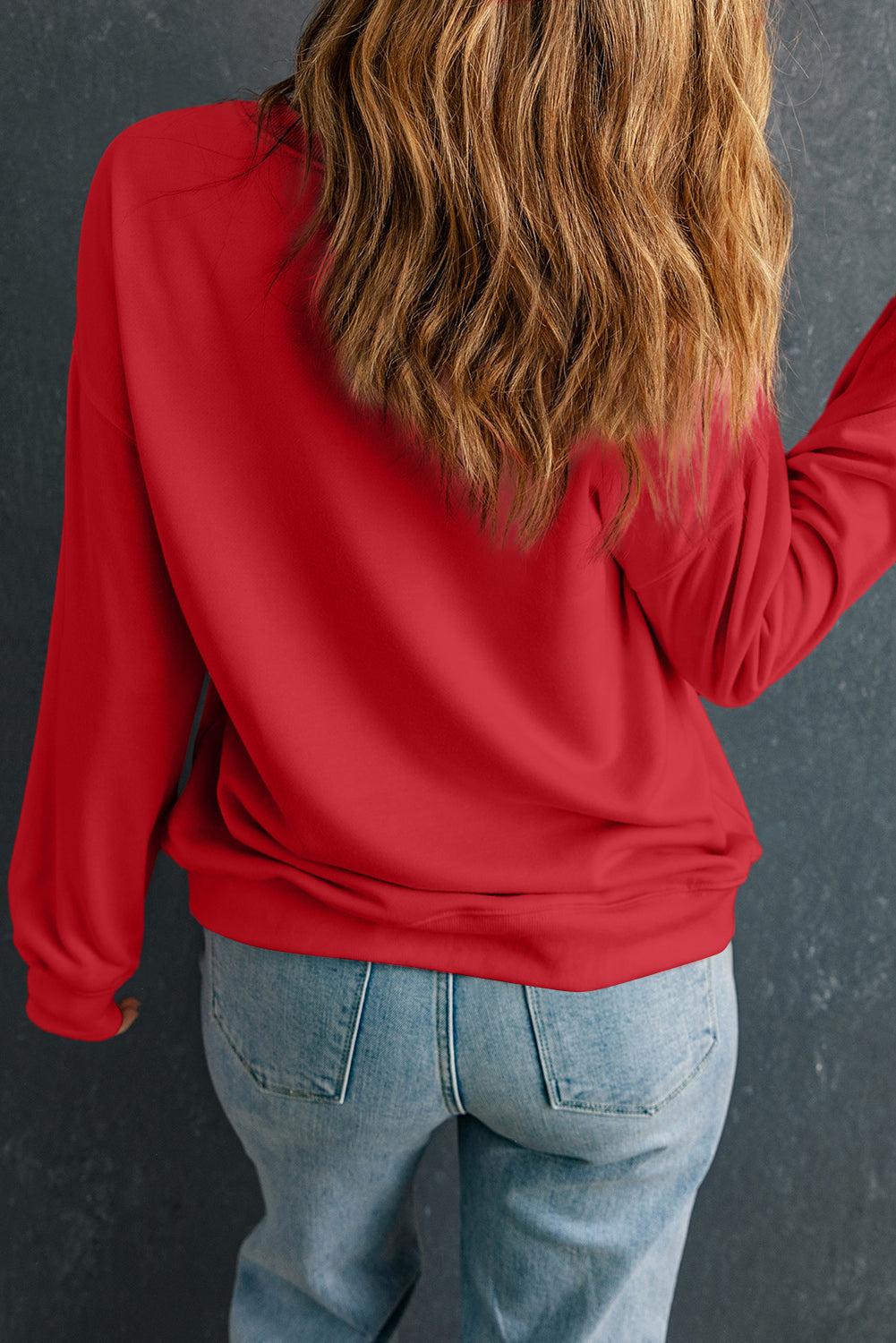 Solid Drop Shoulder Crewneck Pullover Sweatshirt