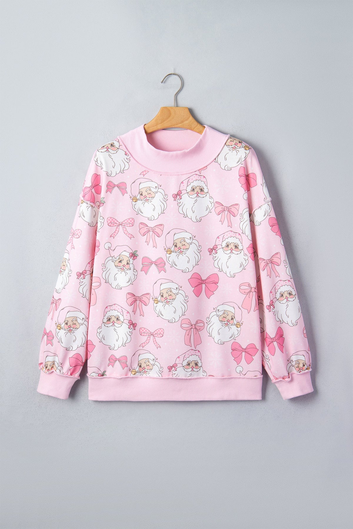 Christmas Santa Bow Mock Neck Graphic Sweatshirt