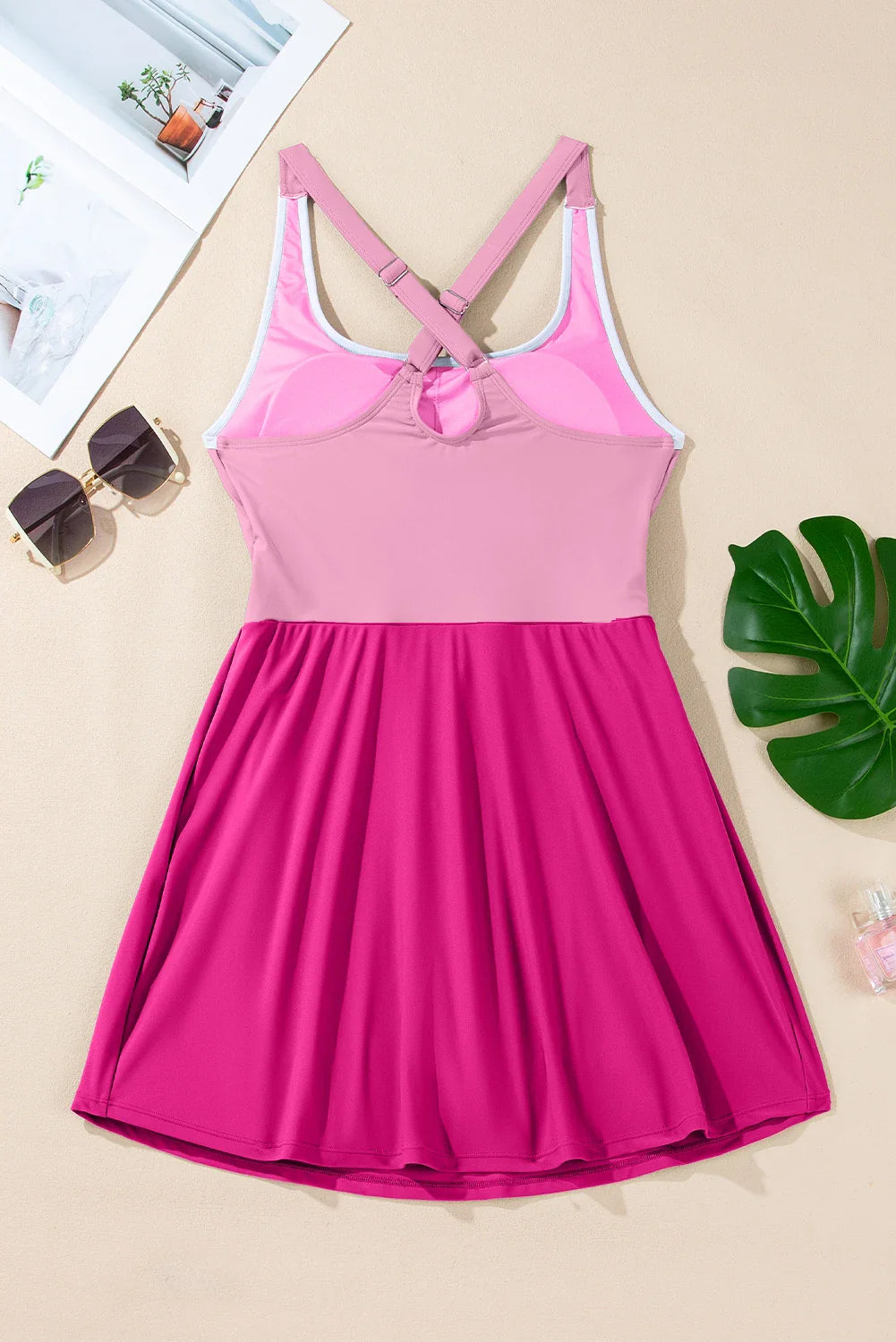 Contrast Trim Ruffle High Waist Swim Dress
