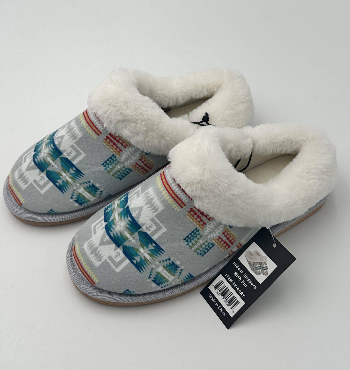 SF-AGRY - Indoor Slippers With Fur Aztec Grey