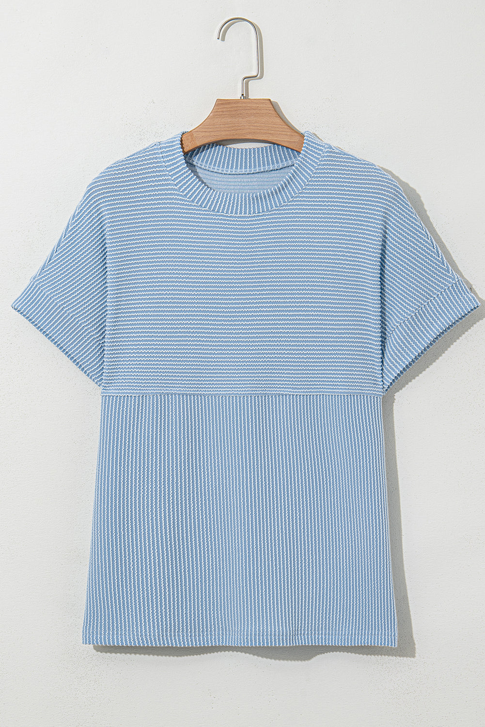 Plain Corded Knit Mock Neck T-Shirt