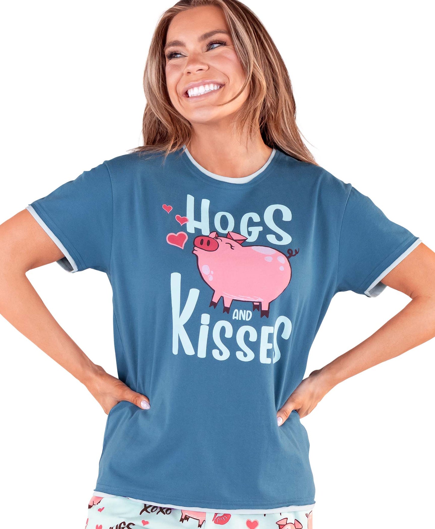 Hogs & Kisses Blue Women's Regular Fit PJ Shirt by Lazy One
