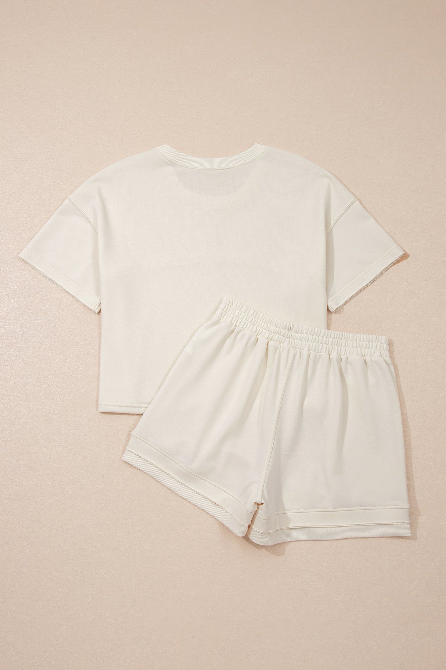 Solid Textured Raw Edge Top and Short Set