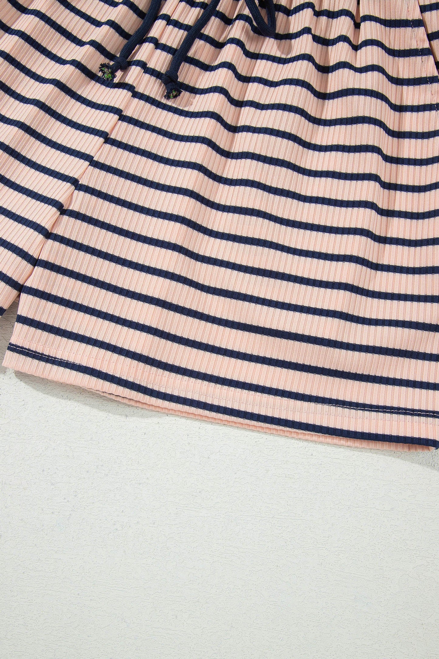 Stripe Long Sleeve Mock Neck Ribbed Knit Top & Shorts Set
