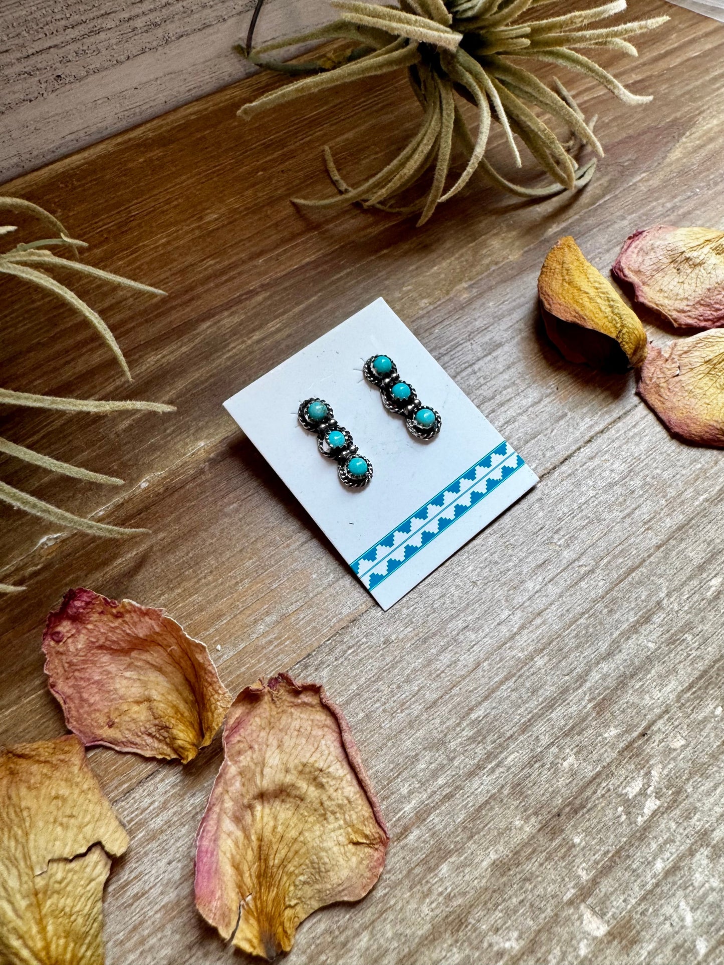 Triple Kingman Turquoise Stud Earrings – Sterling Silver, USA Made