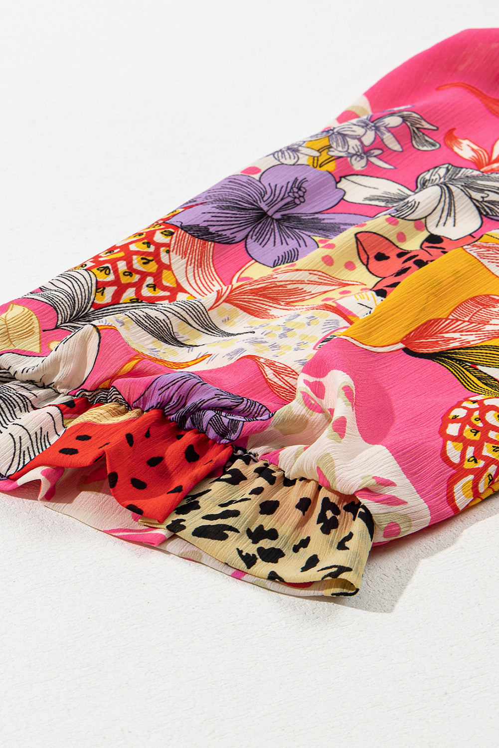 Floral Abstract Buttoned Ruffle Bubble Sleeve Shirt