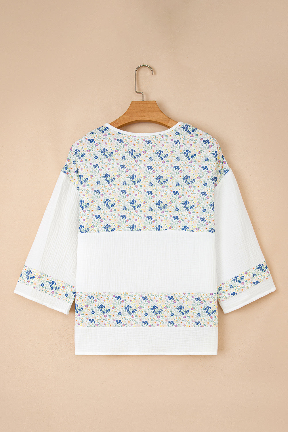 Floral Gauze Patchwork 3/4 Sleeve Blouse