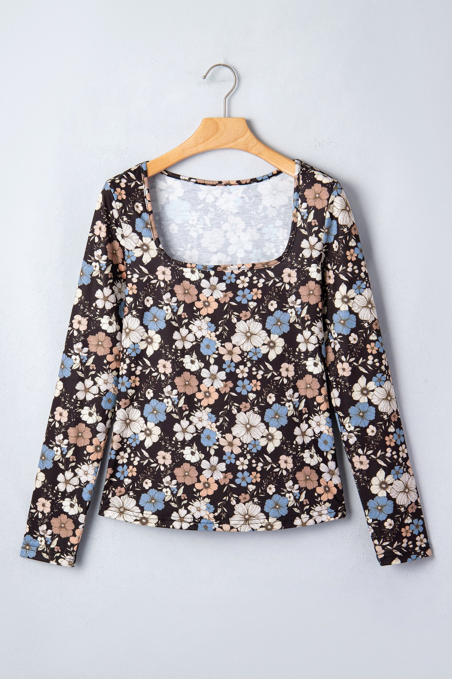 Leopard & Floral Square Neck Long Sleeve T-Shirt