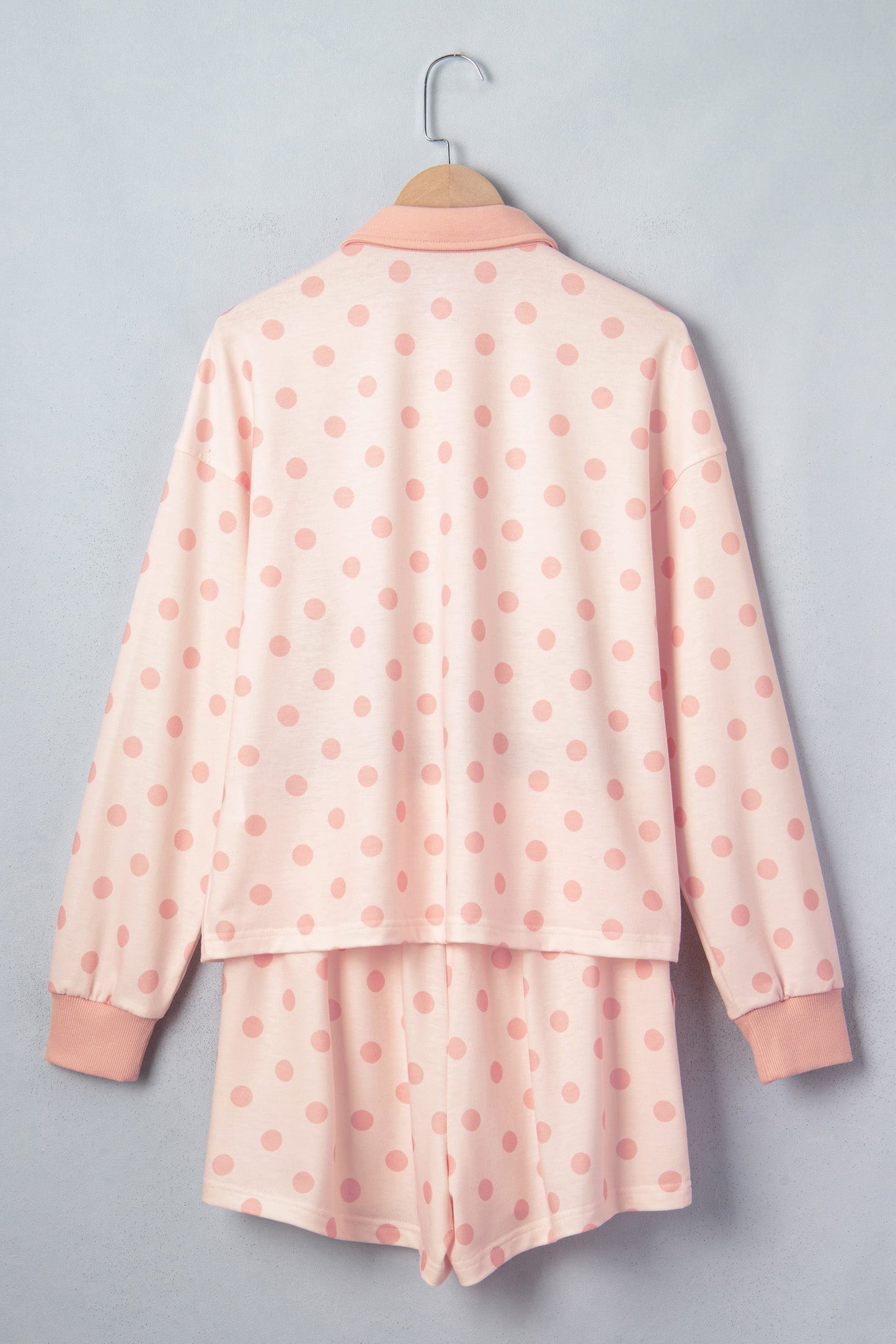 Polka Dot Polo Pullover & Elastic Waist Shorts Set