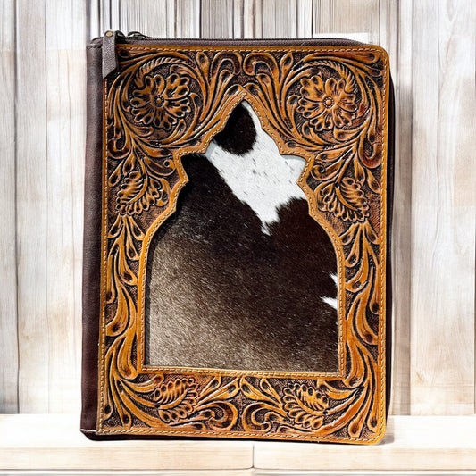 Tooled leather & cowhide folder