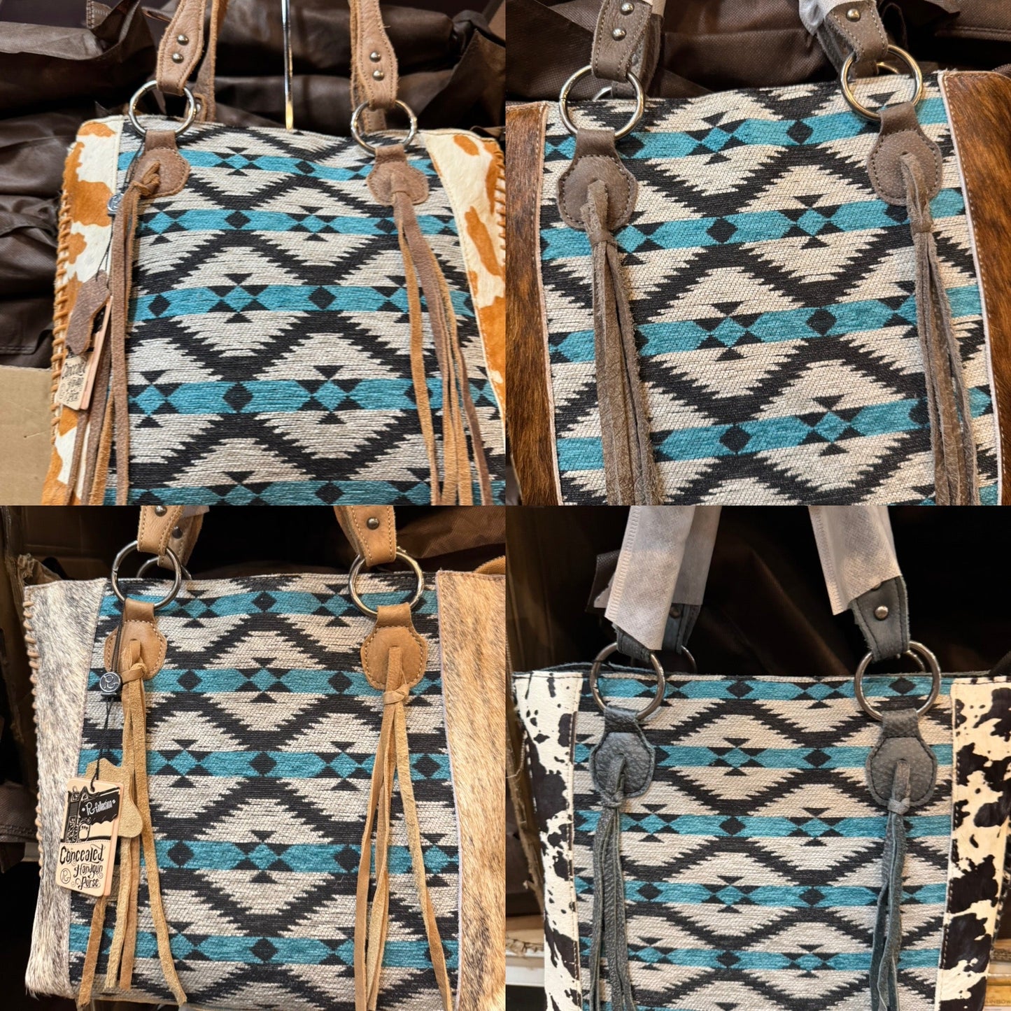BA2839 Blue Aztec Cowhide Handbag