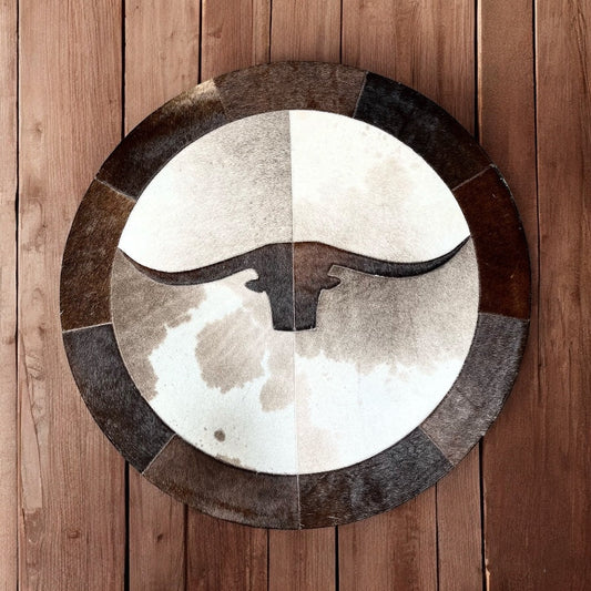 Longhorn cowhide patchwork rug 3x3’