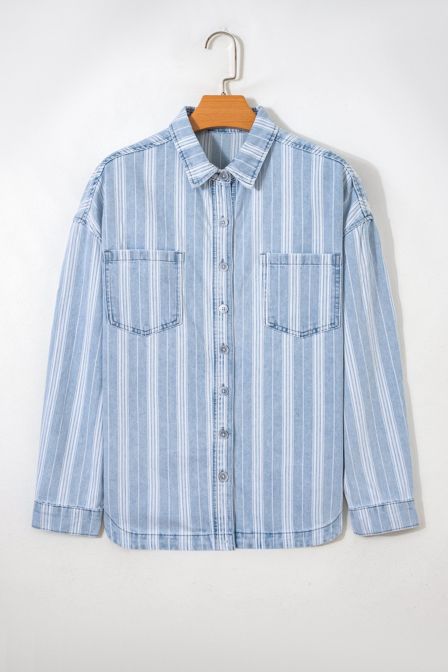 Stripe Boyfriend Chest Pocket Denim Shacket