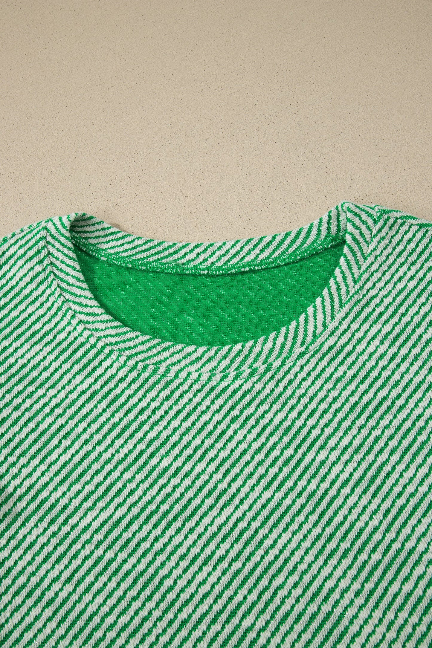 Stripe Twill Ruffle Lace Short Sleeve Blouse