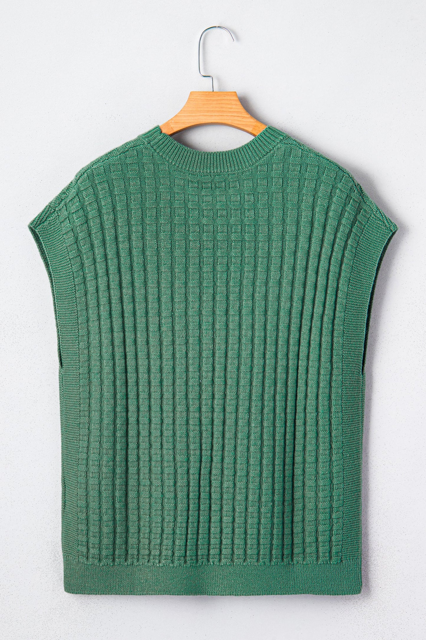 Solid Textured Round Neck Short Sleeve Sweater