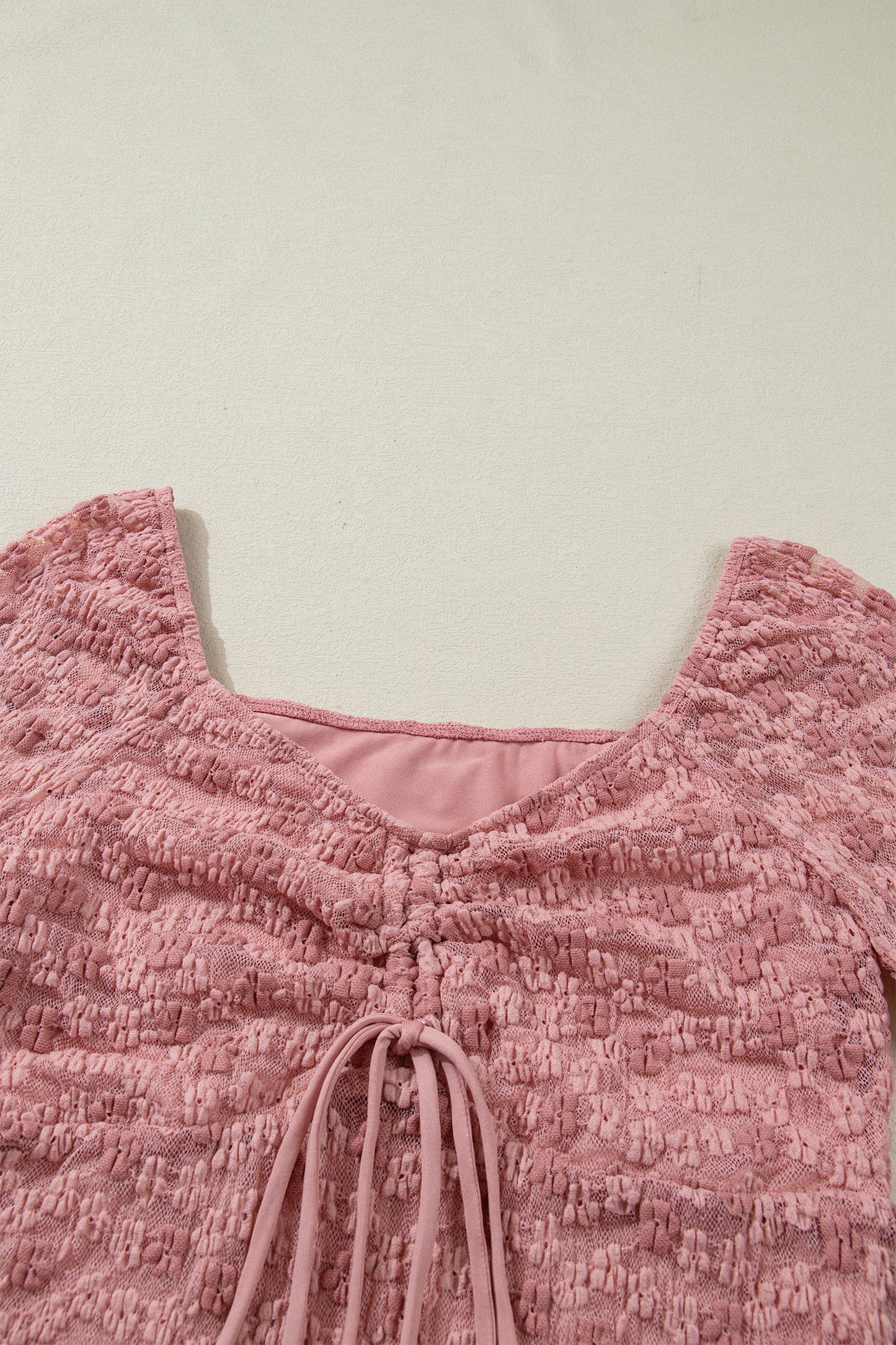 Floral Lace Drawstring Square Neck Blouse
