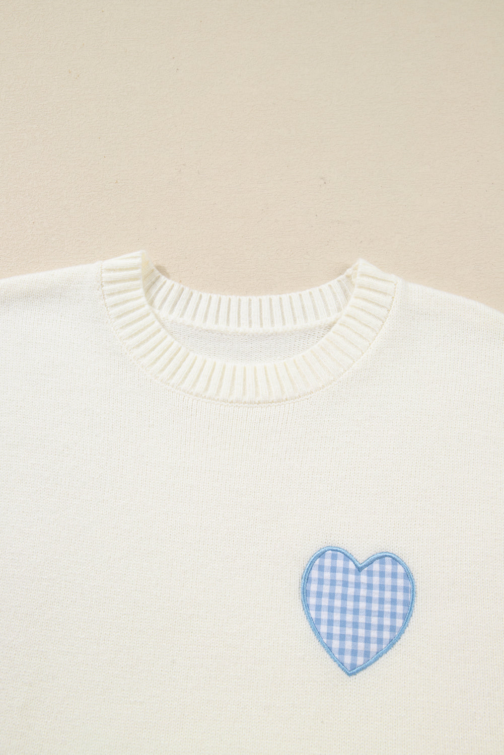 Valentines Gingham Heart Embroidered Crewneck Sweater