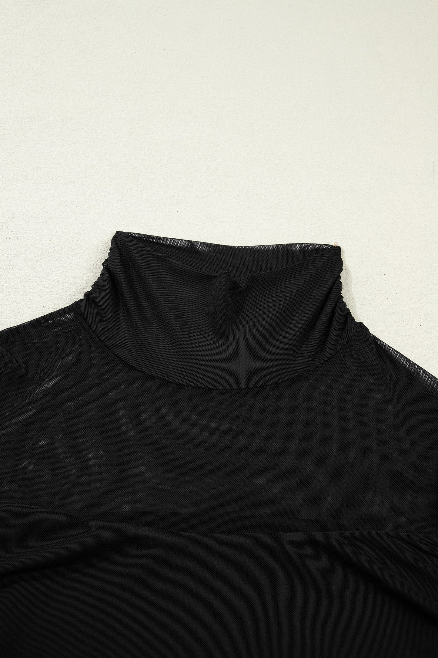 Sheer Mesh Patchwork High Neck Long Sleeve Top