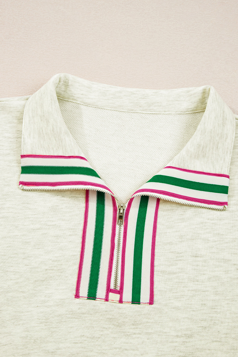 Solid Contrast Stripe Patchwork Collared Sweatshirt