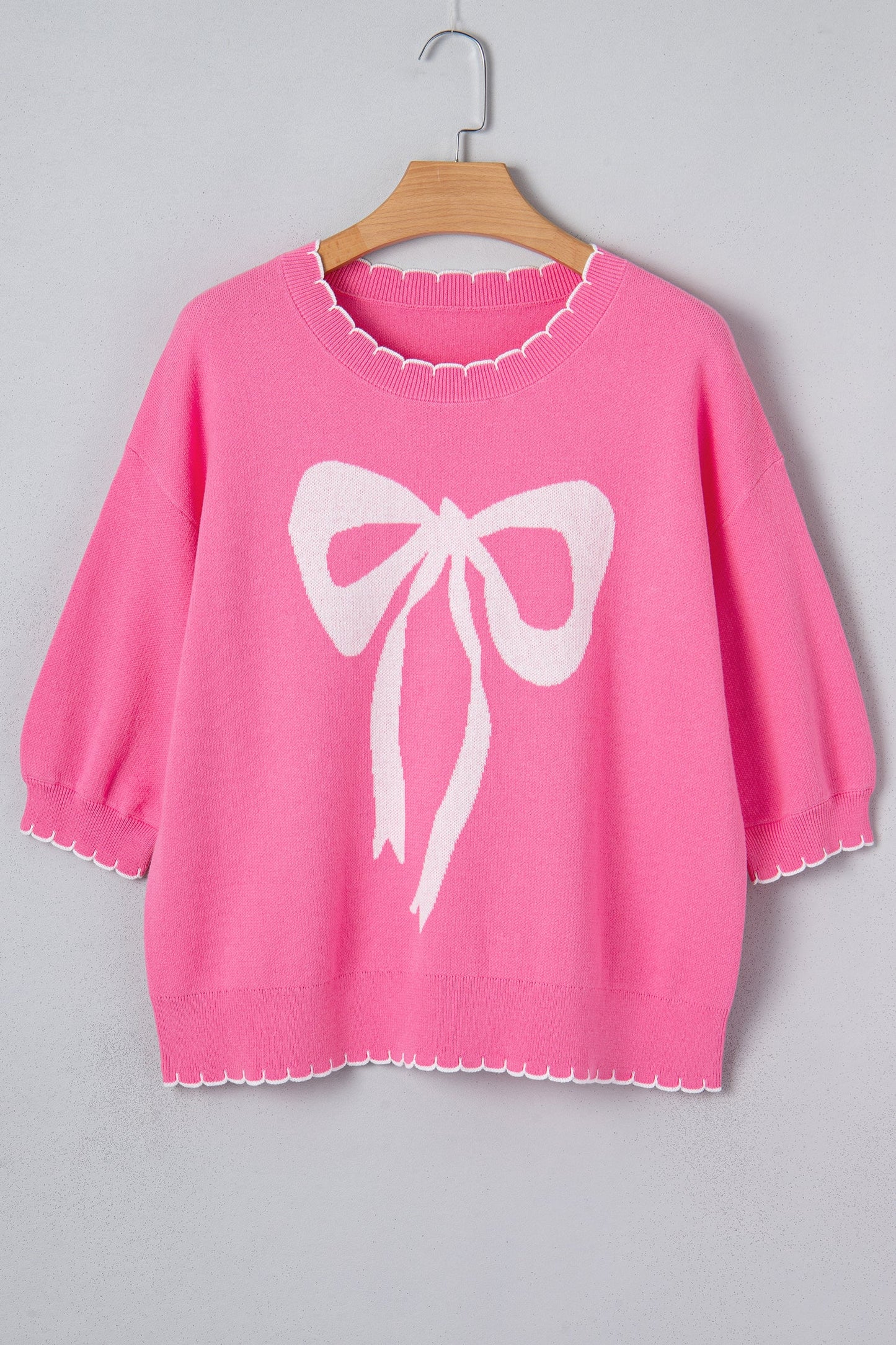 Bow Tie Contrast Stitch 3/4 Sleeve Sweater