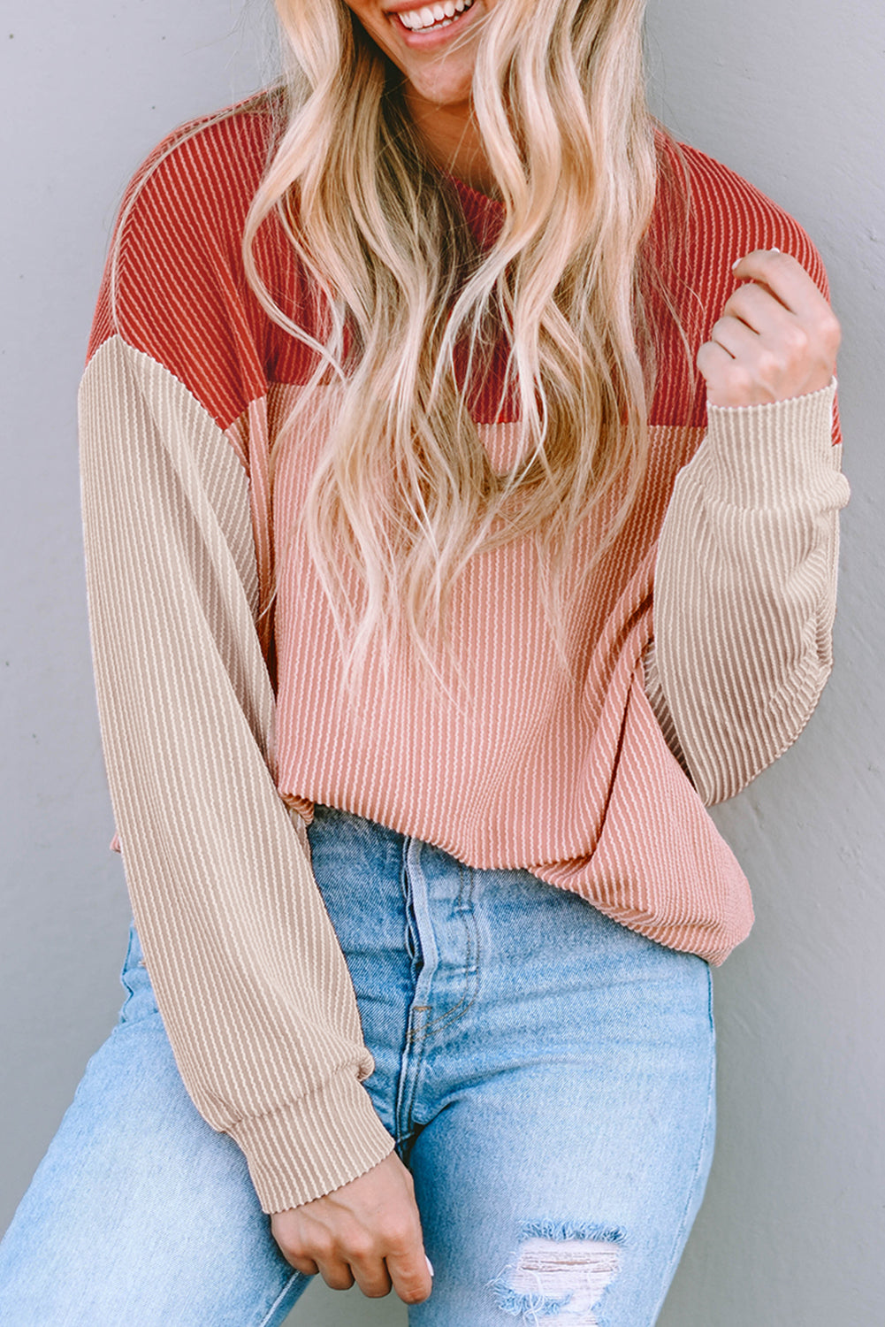 Colorblock Ribbed Long Sleeve Top