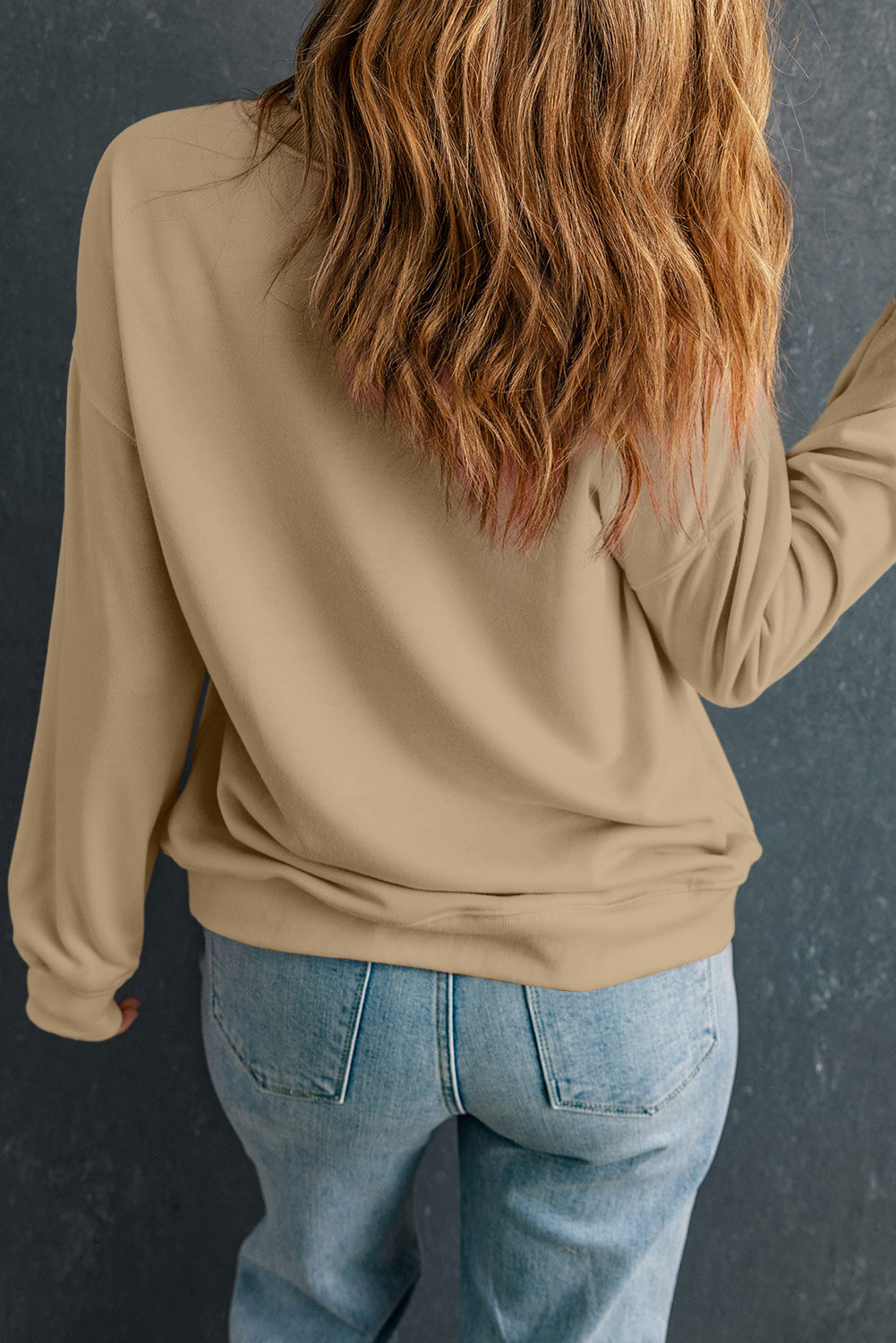 Solid Drop Shoulder Crewneck Pullover Sweatshirt