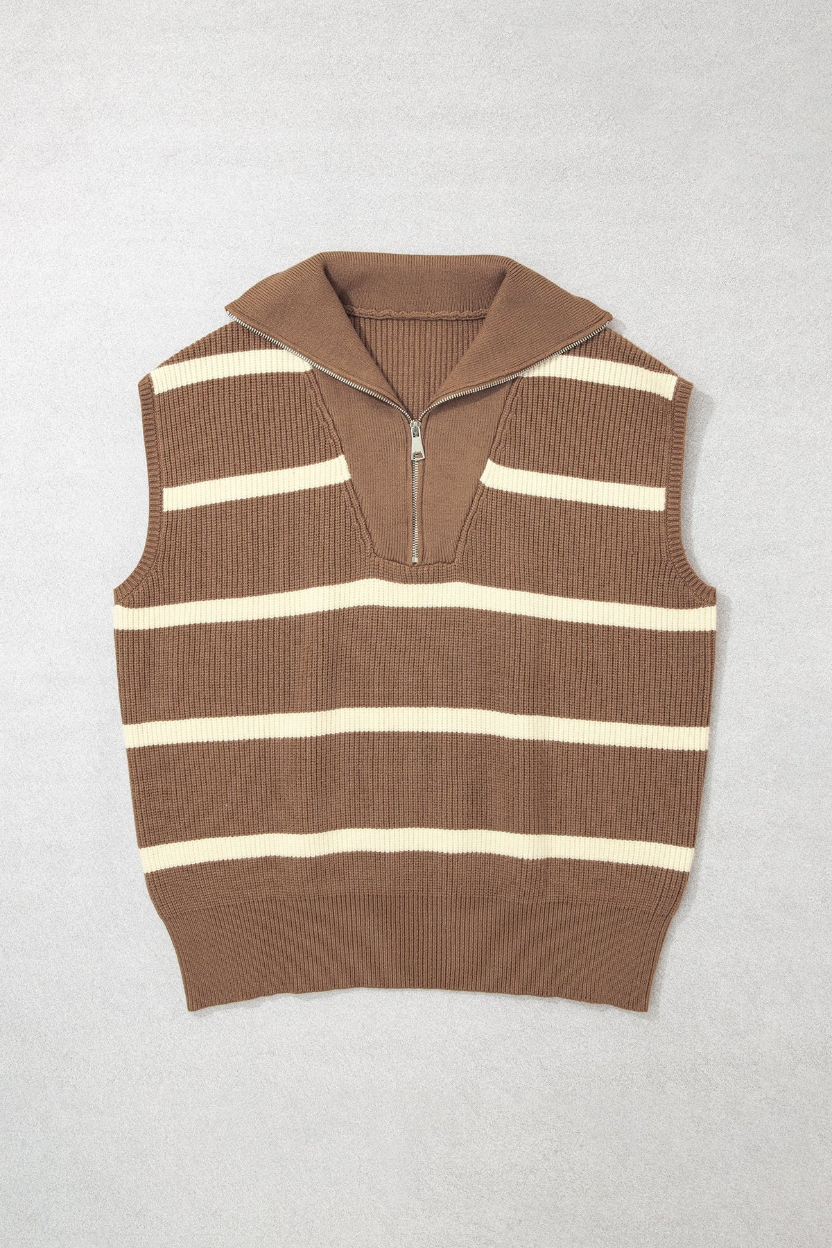 Plus Size Stripe Half-Zip Short Sleeve Knit Top
