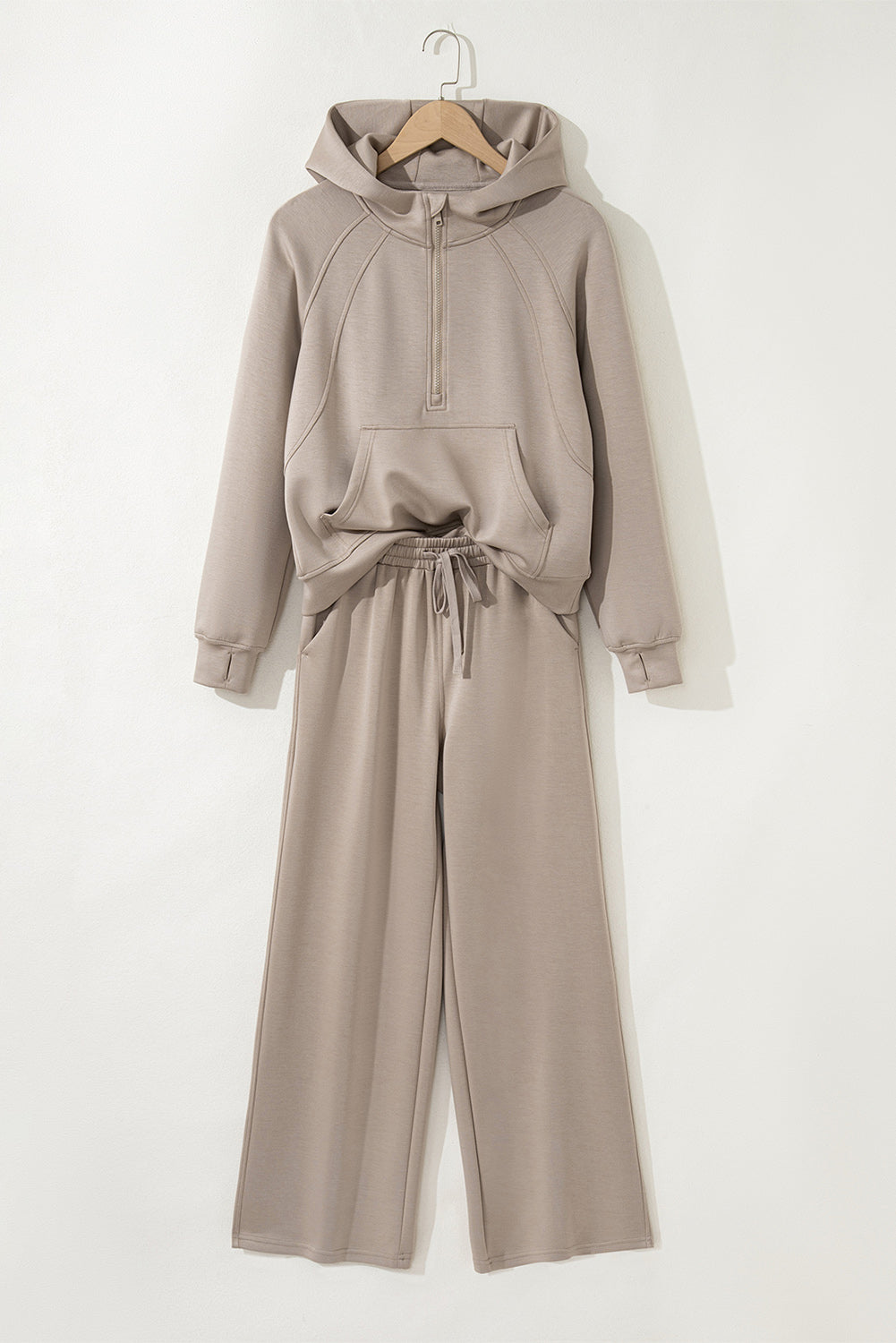 Solid Half- Zip Hoodie and Pants Set