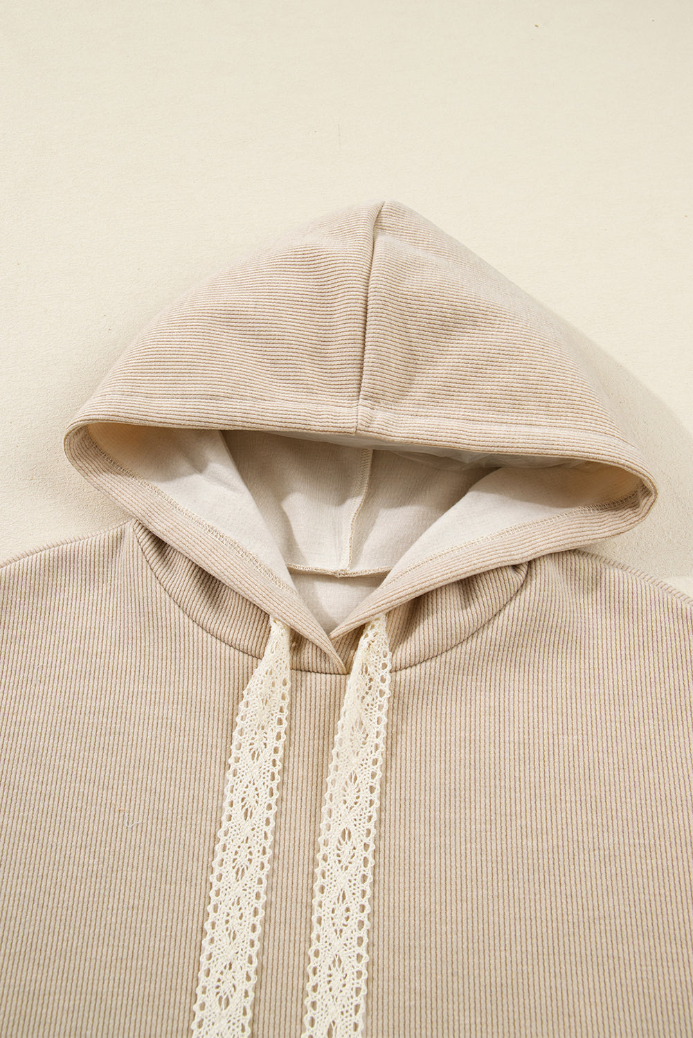 Solid Corduroy Lace Hoodie and Pants Set