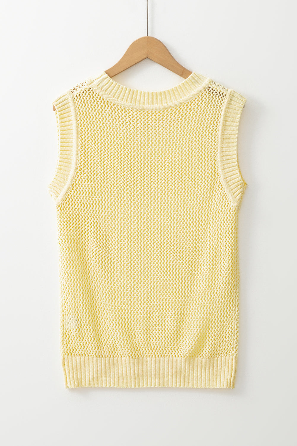 Solid Hollowed Knit Round Neck Sweater Top