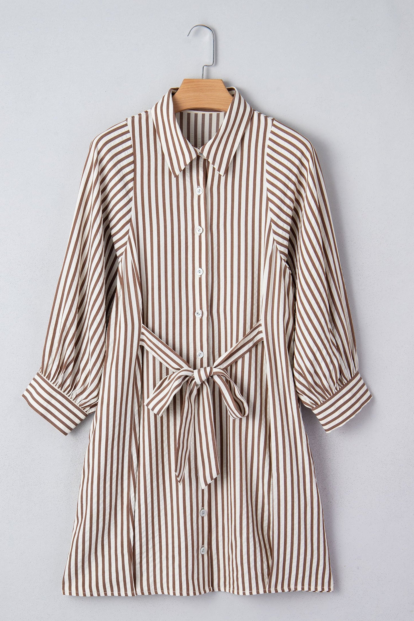 Stripe Tie Waist Puff Sleeve Mini Shirt Dress