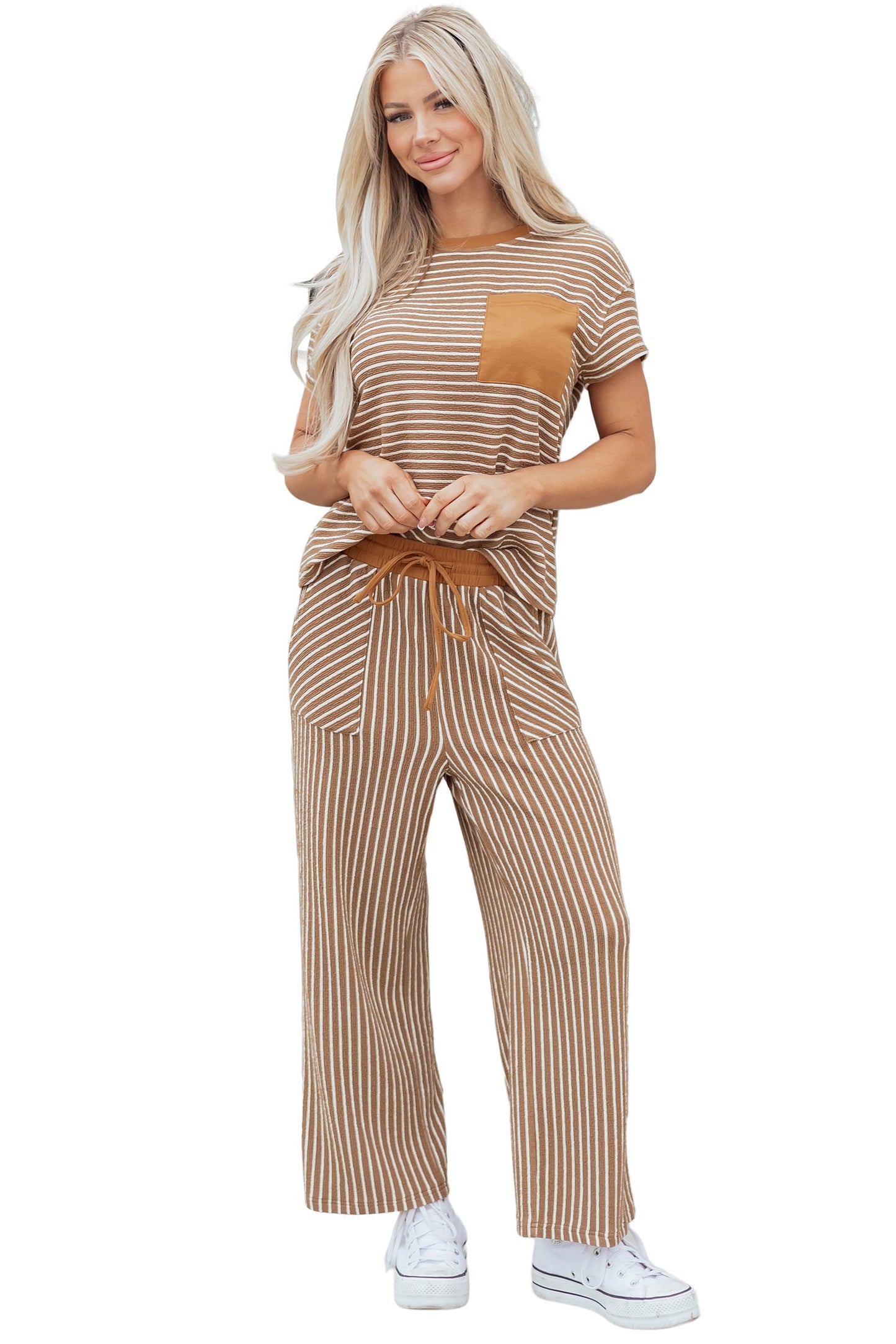 Stripe Crew Neck Tee and Drawstring Pants Set