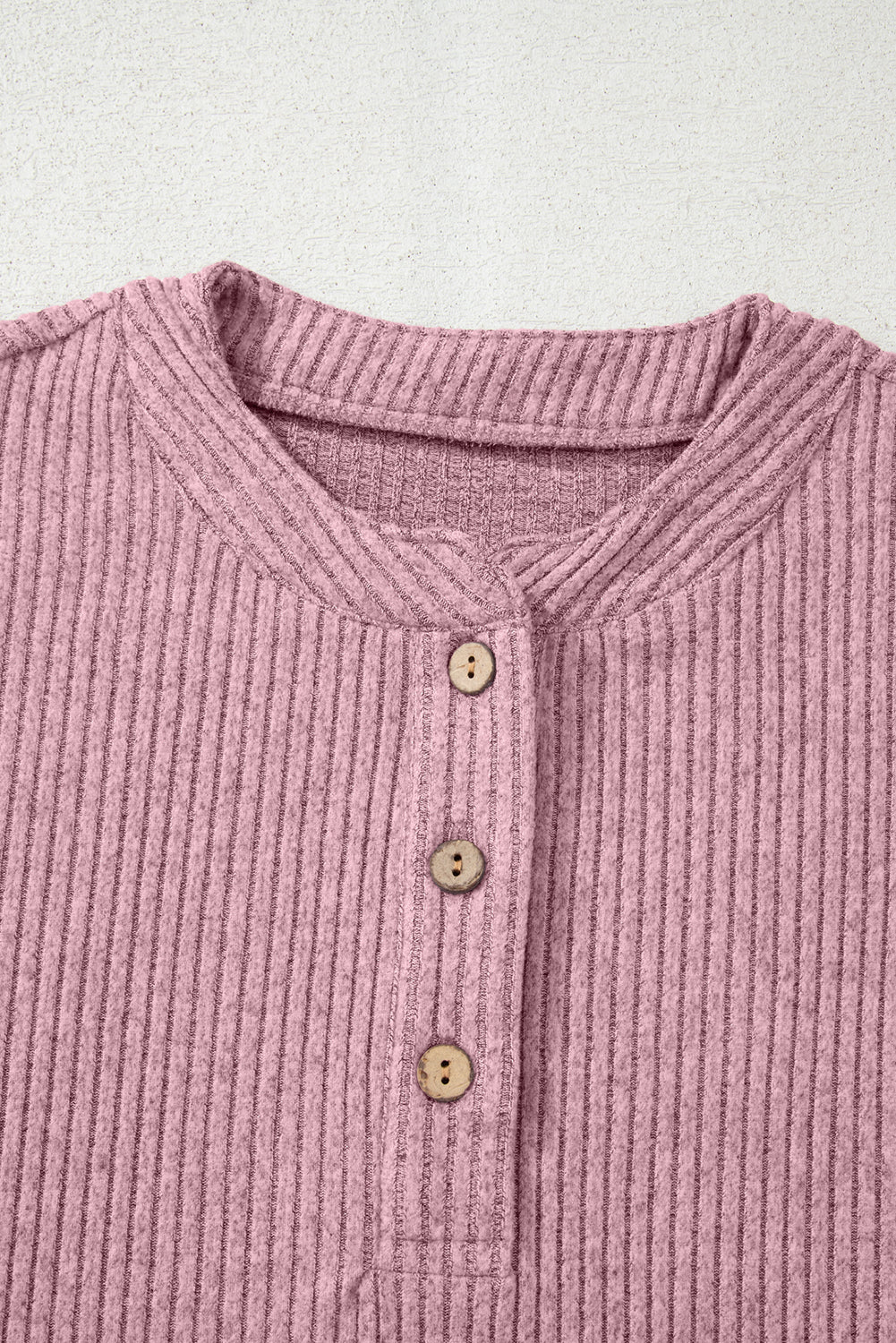 Solid Ribbed Knit Drop Shoulder Henley Top