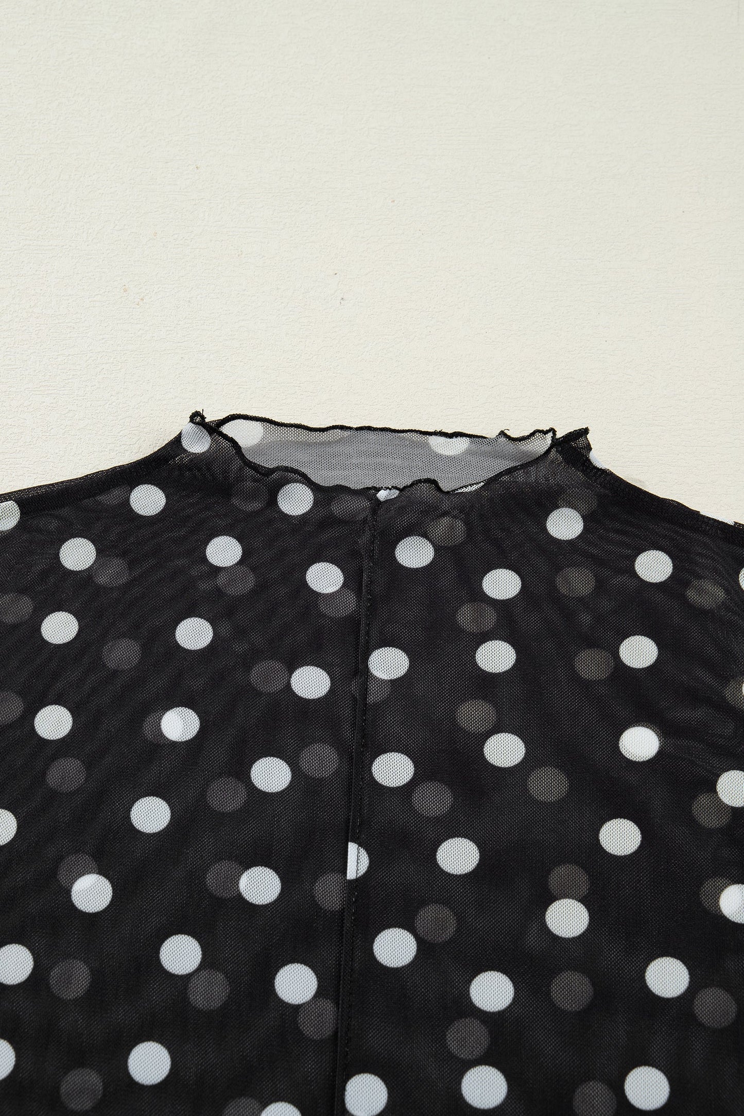 Polka Dot Bodycon Mock Neck Mesh Top
