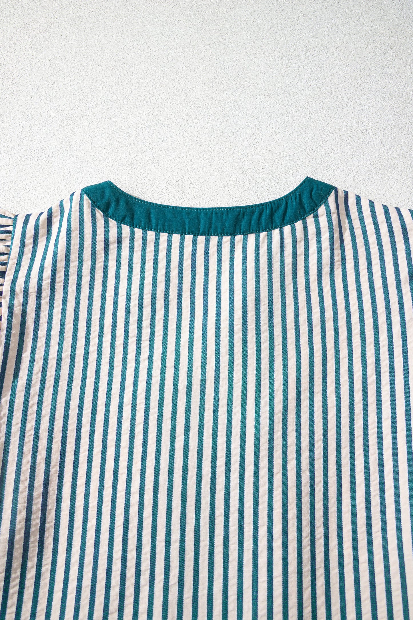 Stripe Ruffle Short Sleeve V-Neck Midi Dress