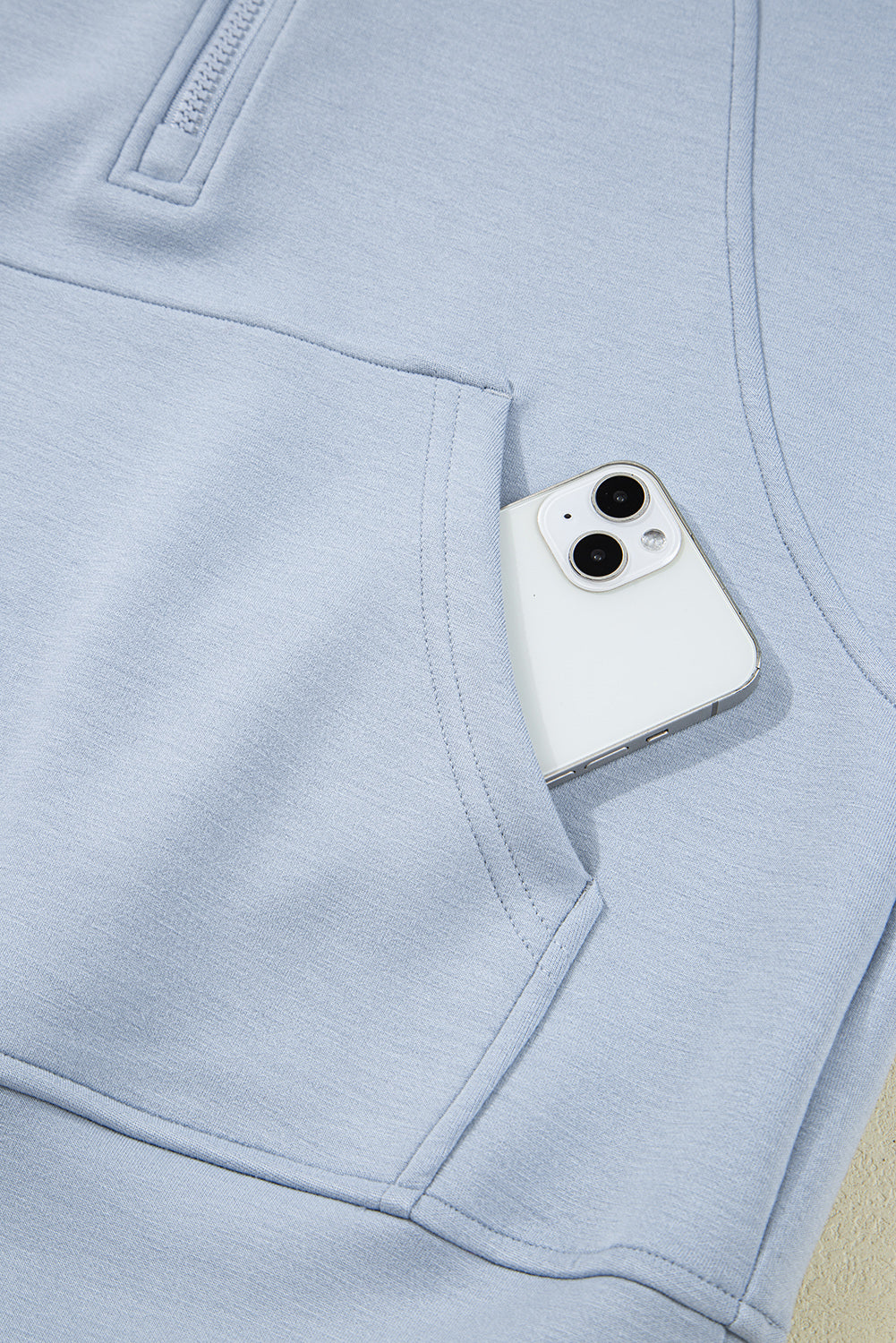 Solid Half- Zip Hoodie and Pants Set