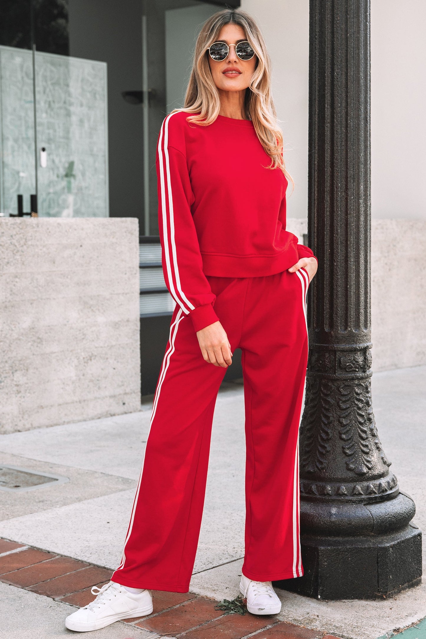 Varsity Stripe Detail Crewneck and Sweatpants Set