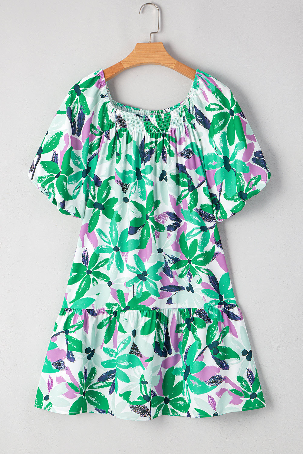 Floral Shirred Square Neck Mini Dress