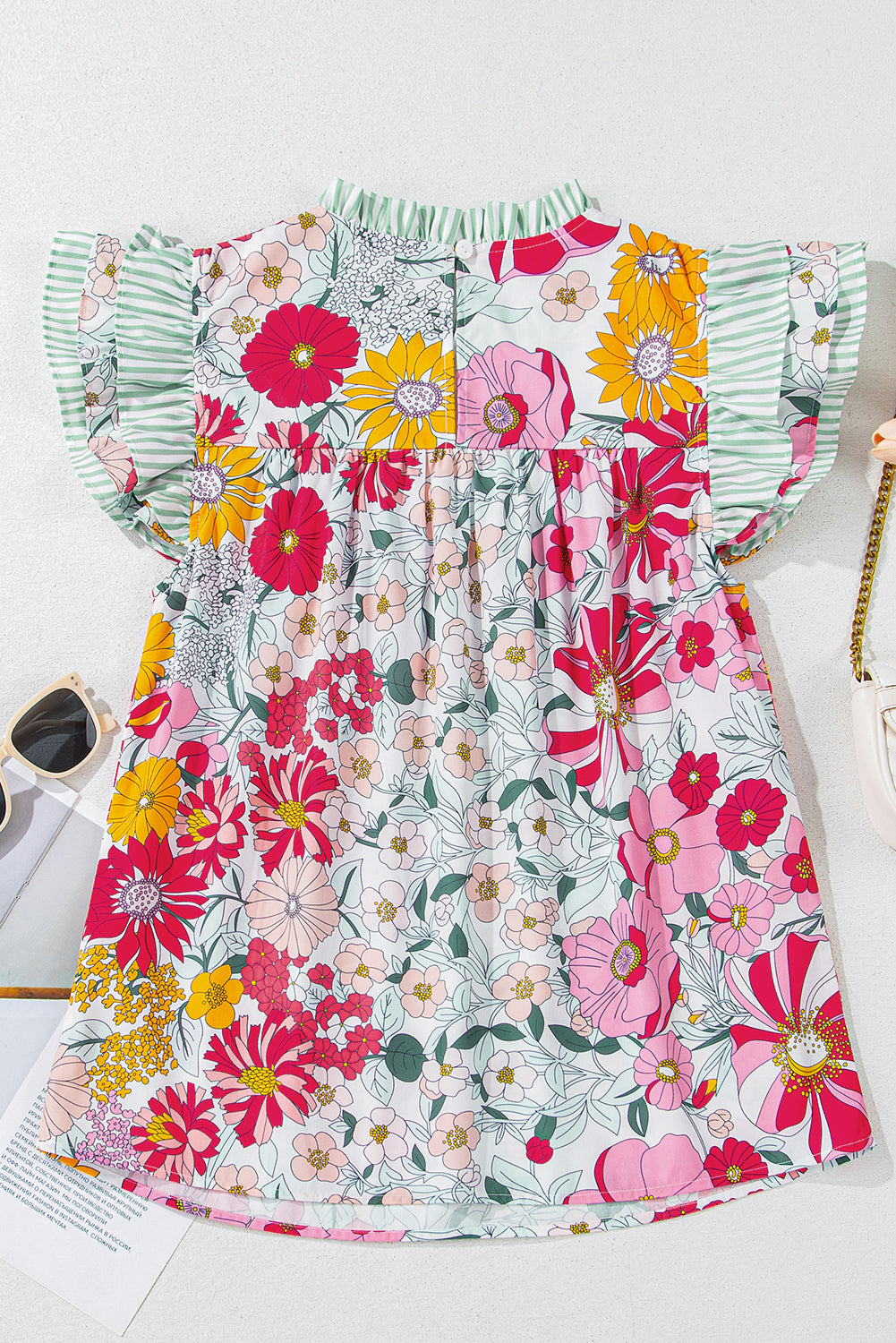 Floral Contrast Ruffle Trim Short Sleeve Blouse