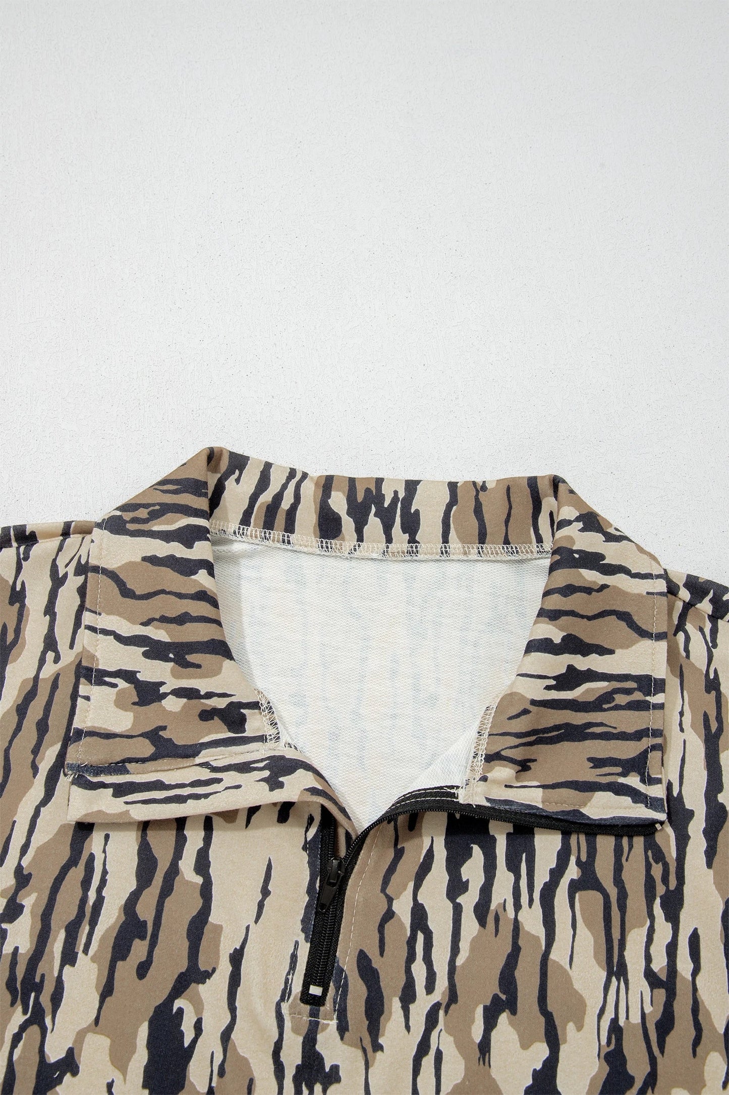 Camo Zipped Collar Kangaroo Pocket Sweatshirt