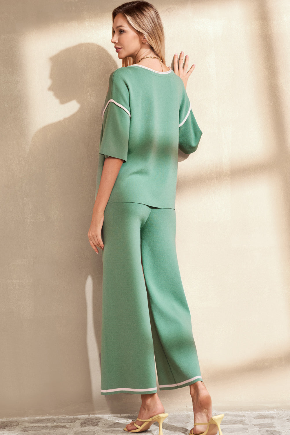 Colorblock 3/4 Sleeve Top and Drawstring Pants Set