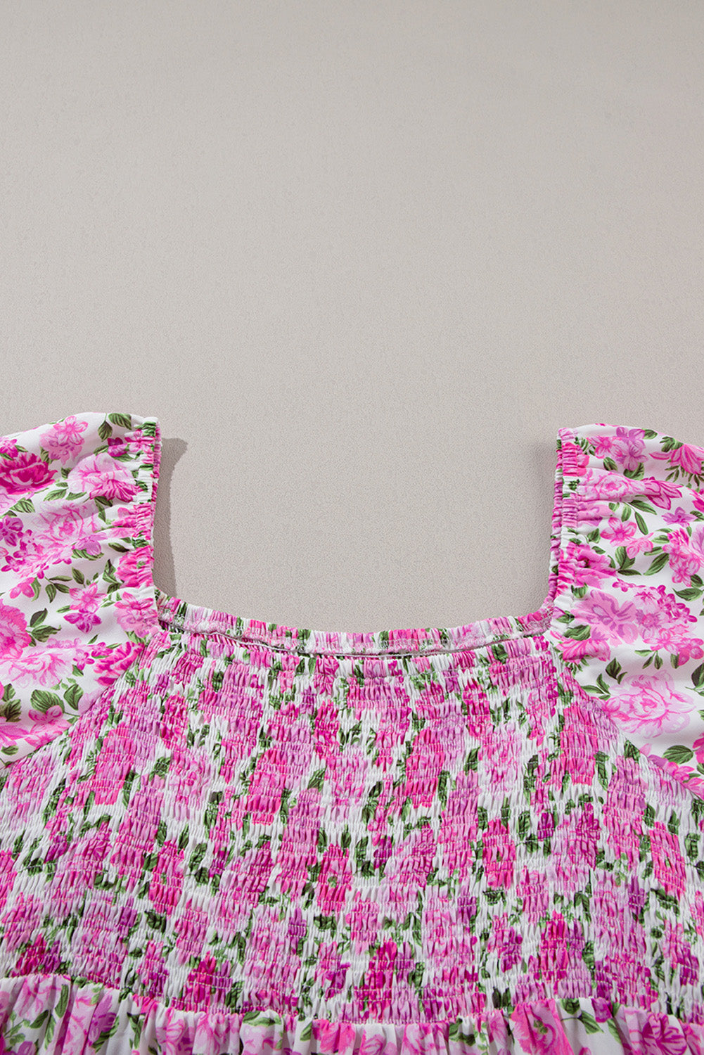 Plus Size Floral Smocked Puff Sleeve Dress