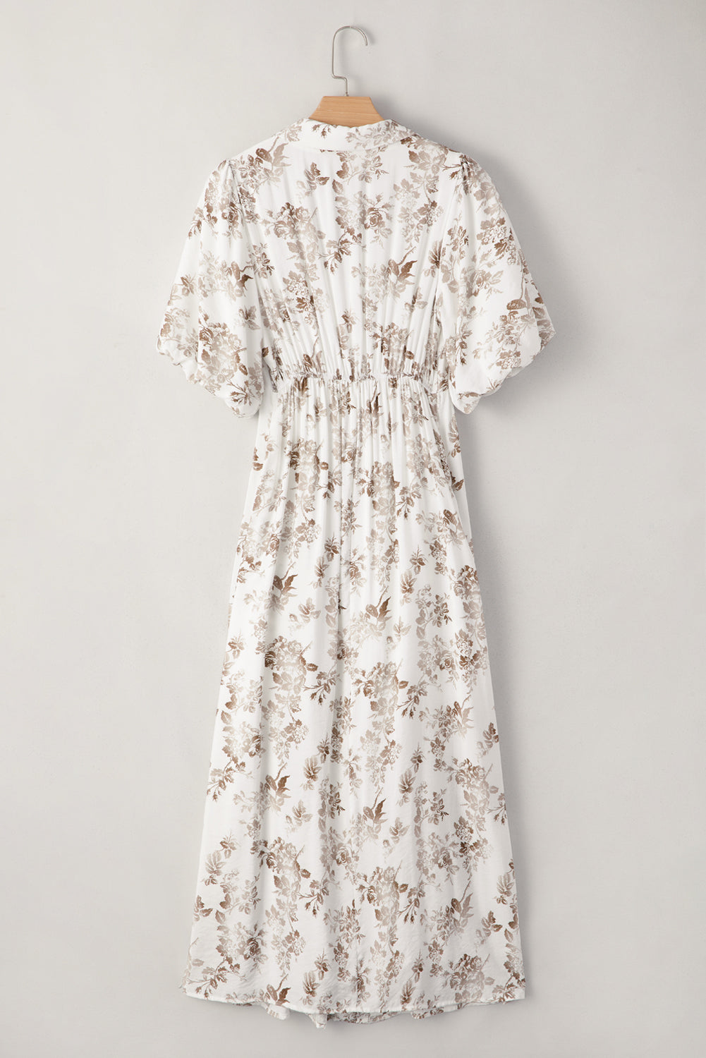 Floral Puff Sleeve V-Neck Buttoned Front Dress