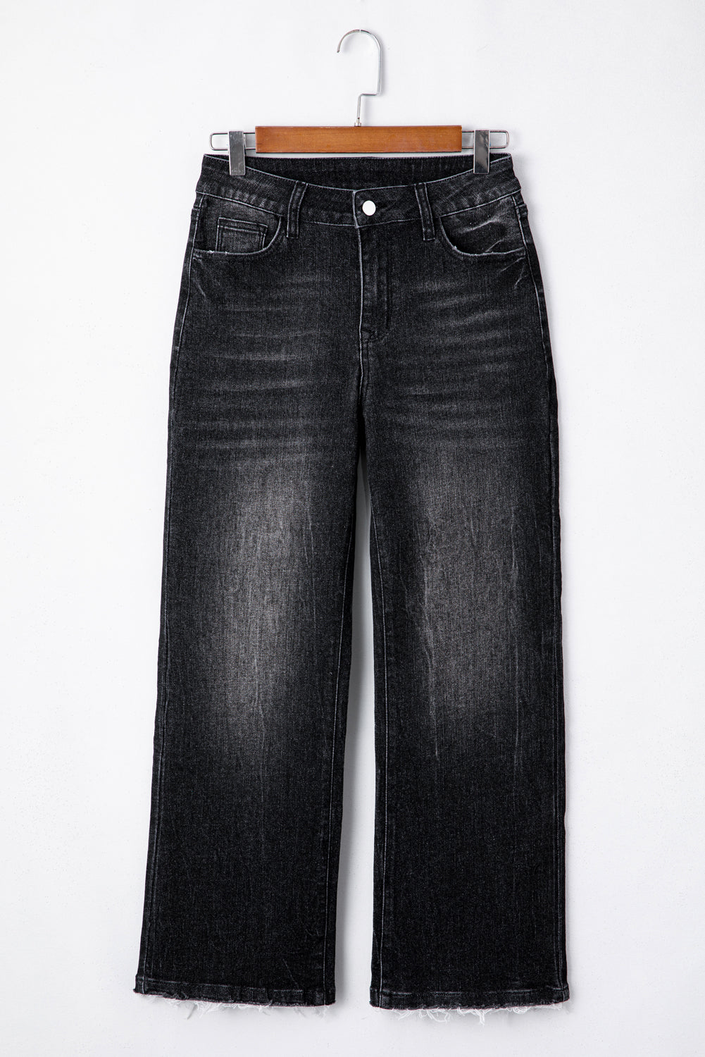 Solid Mineral Wash Raw Hem Flared Jeans