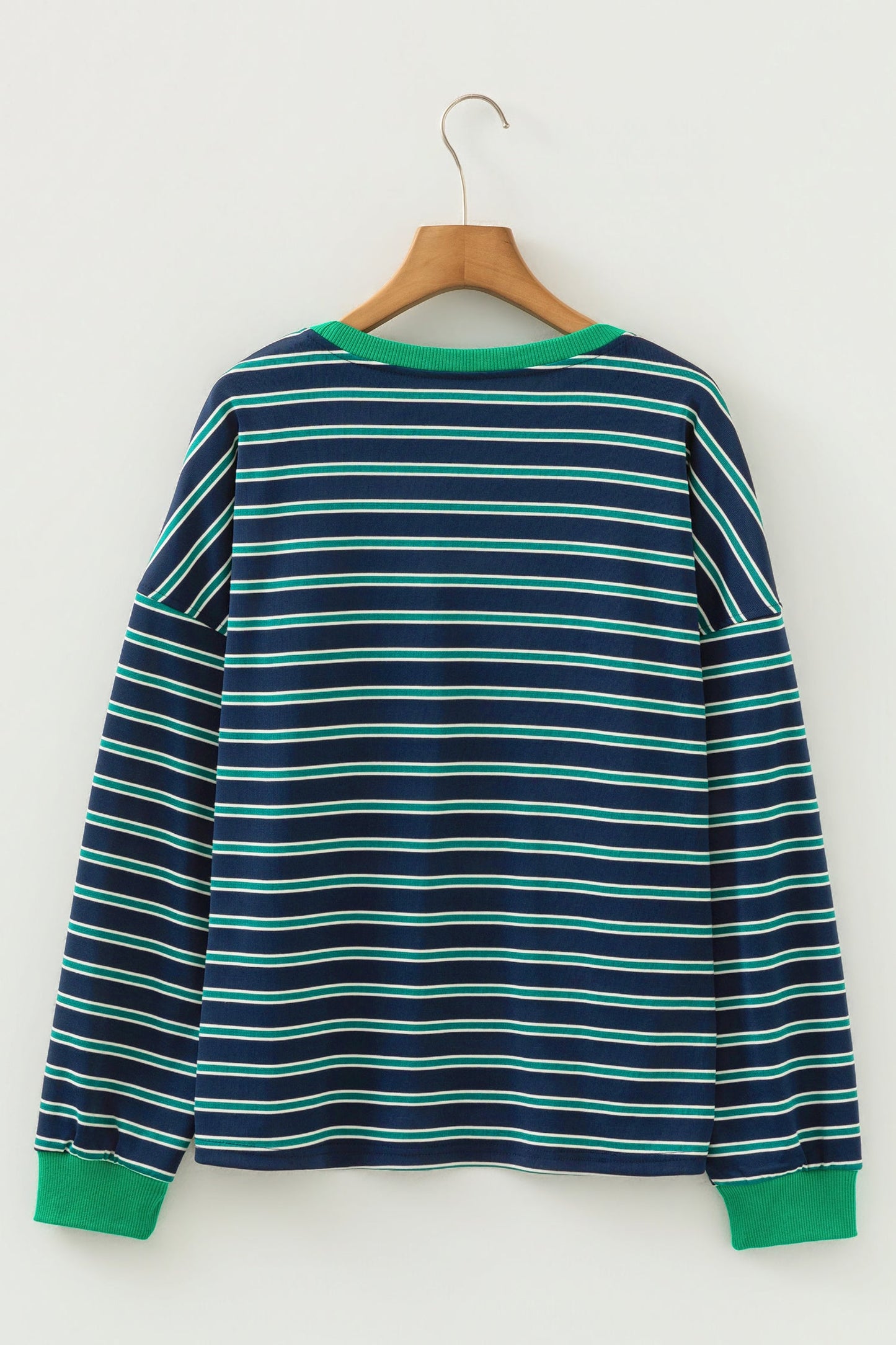 Stripe Ribbed Colorblock Patchwork Round Neck Top
