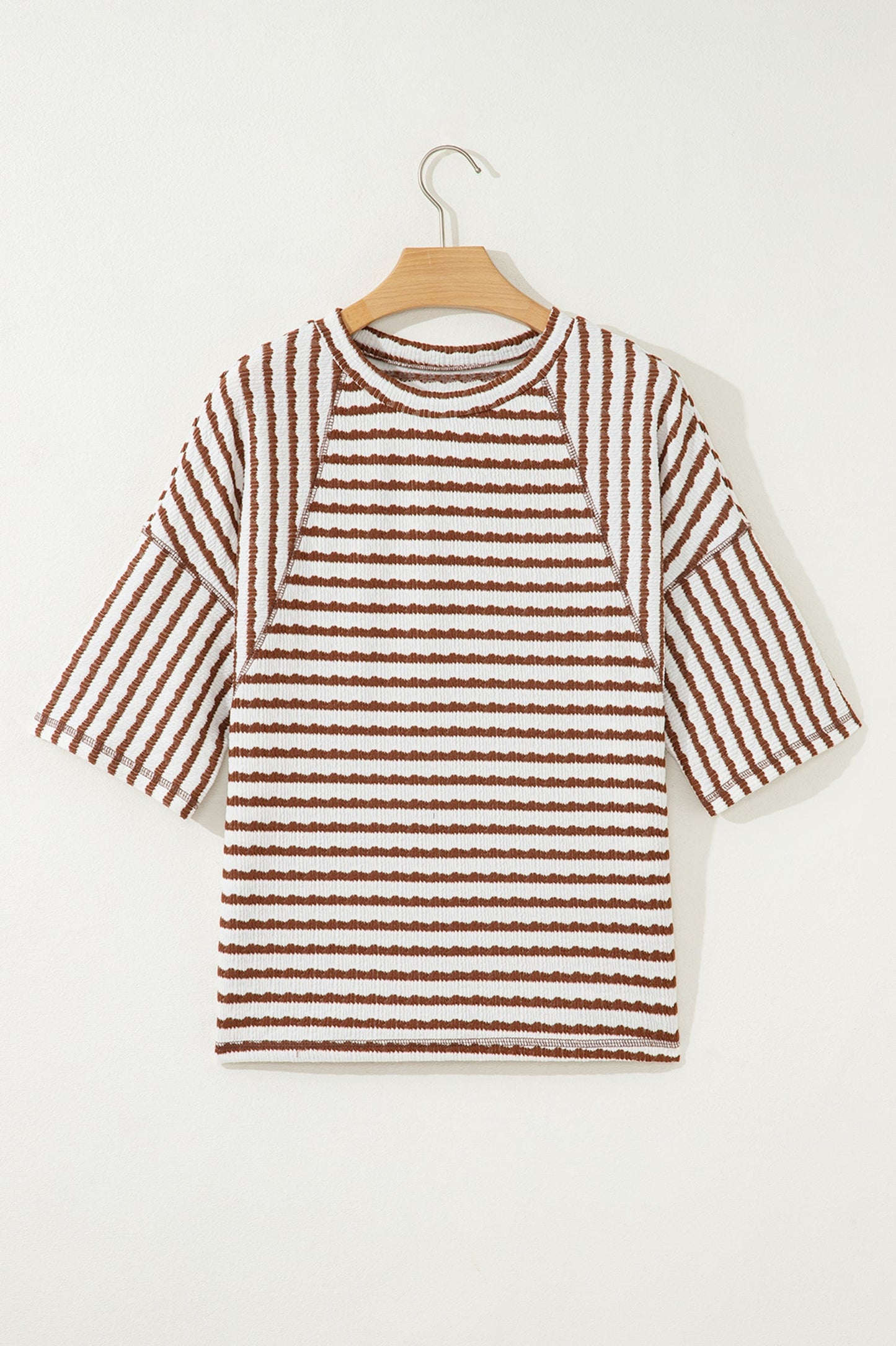Stripe Textured Knit 3/4 Sleeve Top
