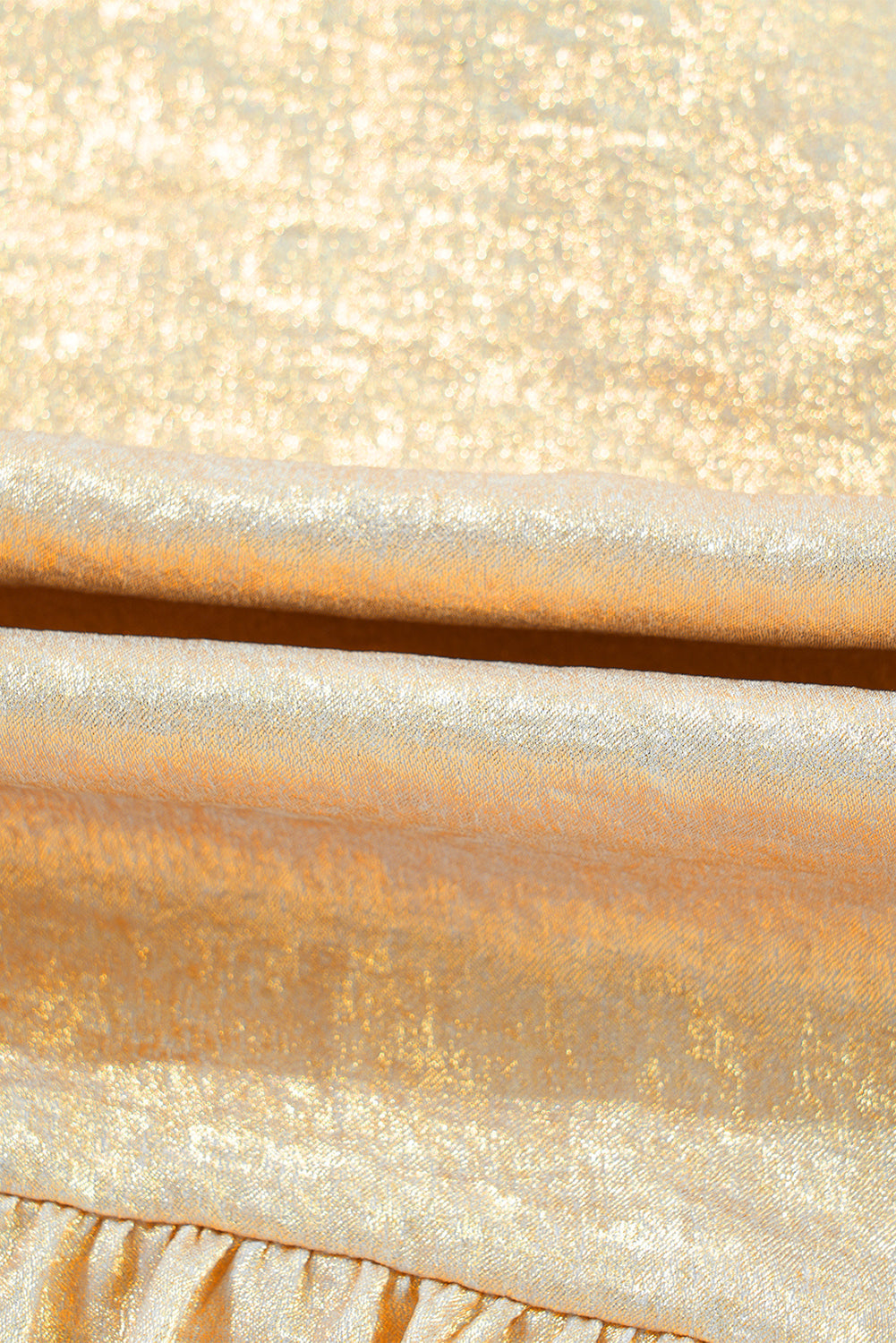 Solid Metallic V-Neck Puff Sleeve Babydoll Blouse