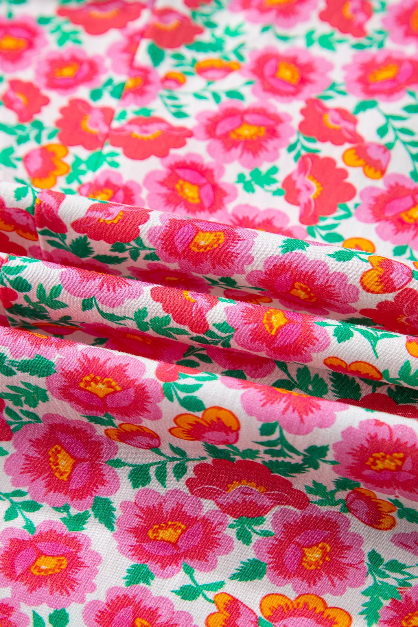 Floral Patchwork V-Neck Bubble Sleeve Mini Dress